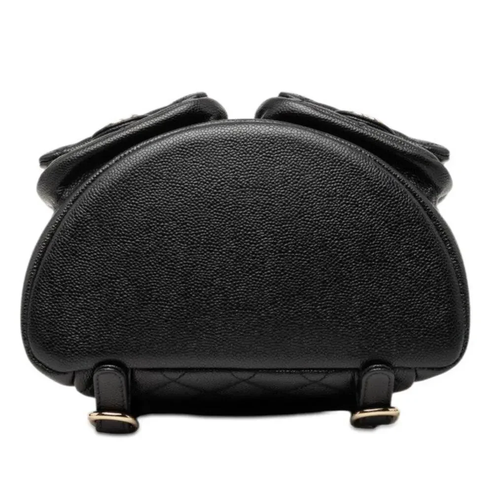 Chanel Triple Coco Mark Matelasse Caviar Skin Chain Backpack Black